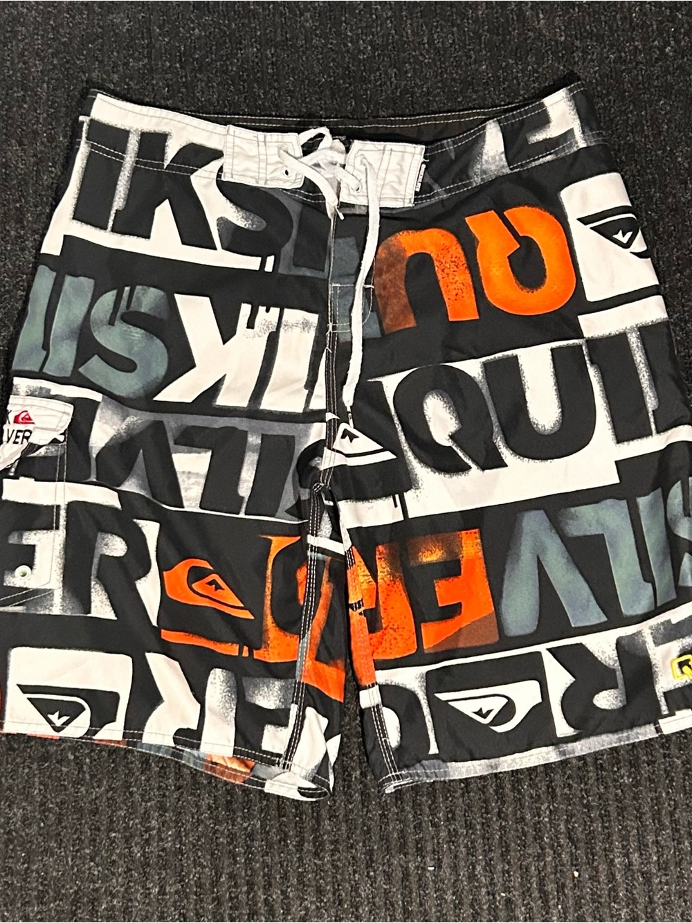 Quiksilver Men’s Black & Orange Graphic Swim Trunks